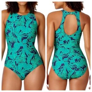 Lands End Leaf Print One Piece Swimsuit Size Medium